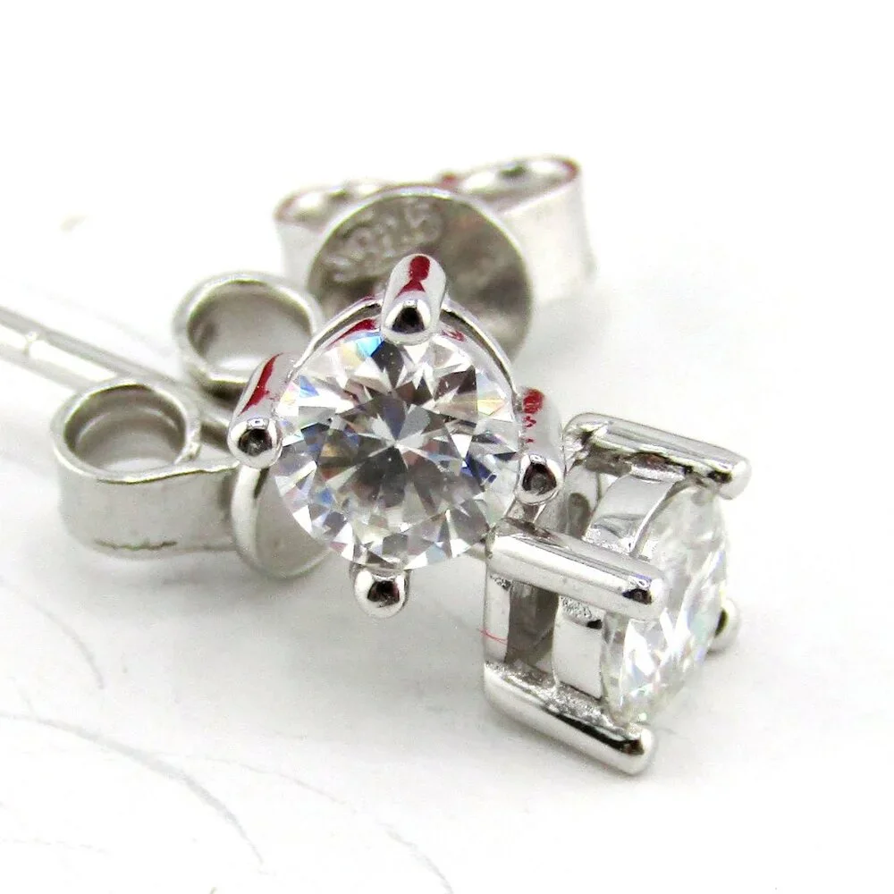 Moissanite Diamond Solitaire Stud Earrings (1 Carat ) 925 Silver Genuine Real - Picture 4 of 9